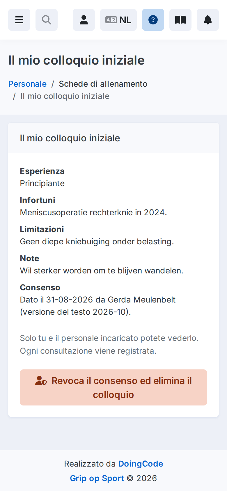 De eigen intake van een lid op een telefoon