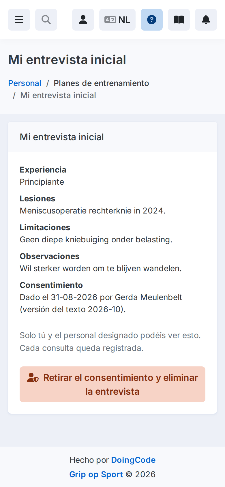 De eigen intake van een lid op een telefoon